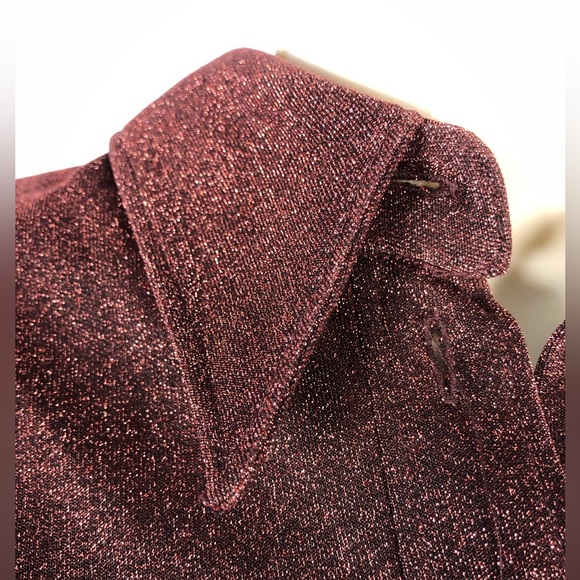 NWT H&M Studio Collection Rust Red Long Sleeve Glittery Metallic Jersey Shirt S - Picture 8 of 8